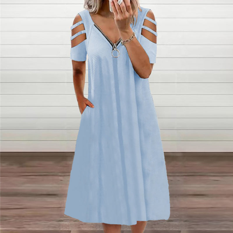 Short Sleeve Zip Dress