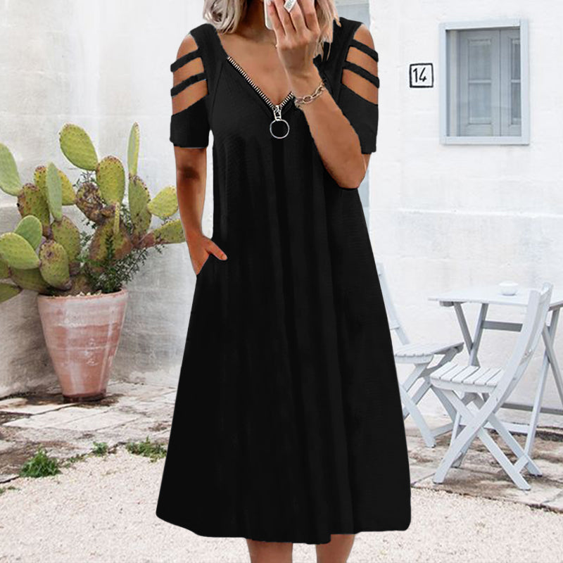 Short Sleeve Zip Dress