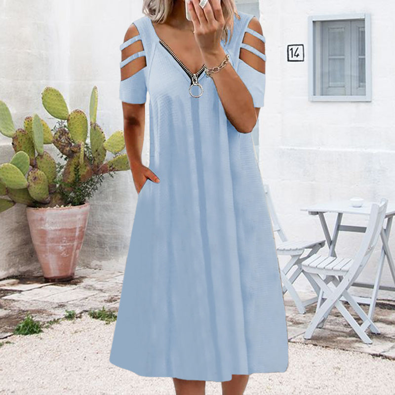 Short Sleeve Zip Dress