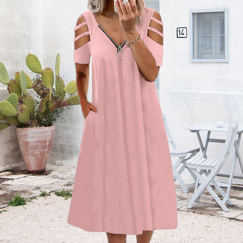 Short Sleeve Zip Dress