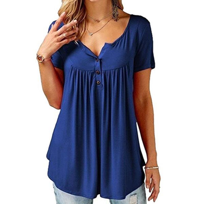 Women Plain Ruched Button T-Shirt