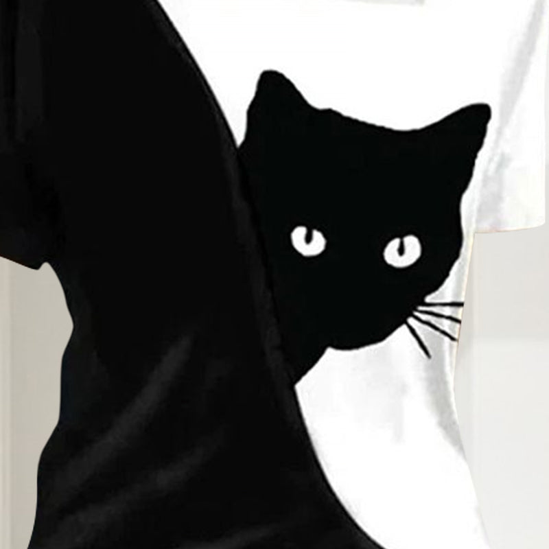 Diagonal Neck Black Cat T-Shirt