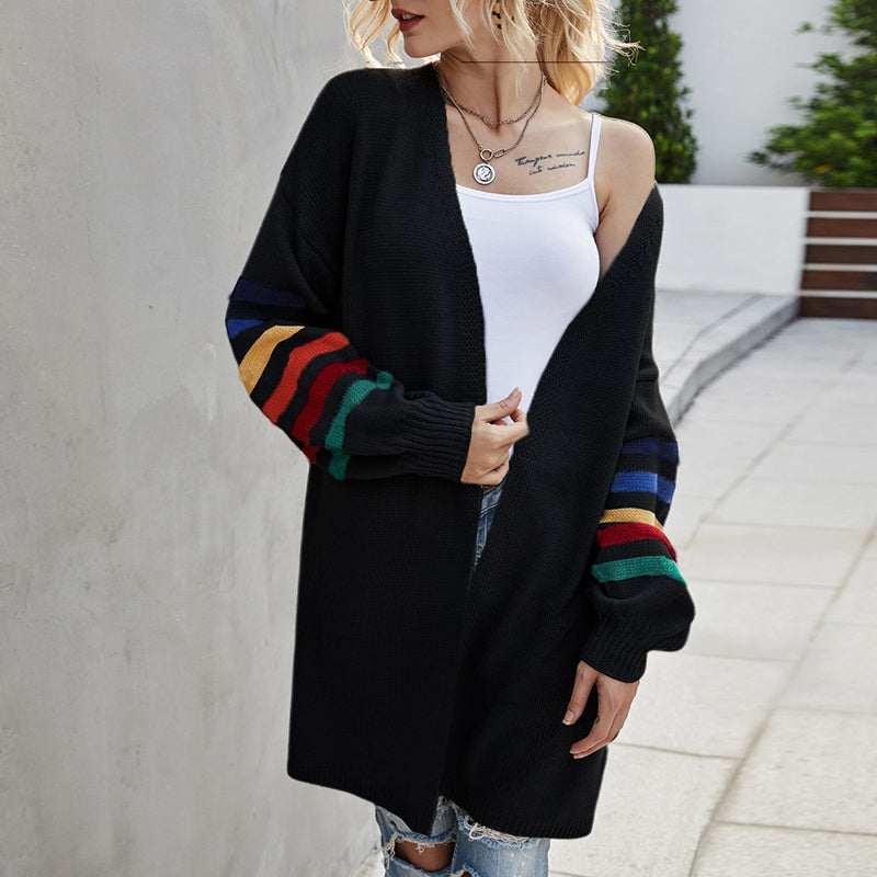 Women Panelled loose plus size knitted sweater coat