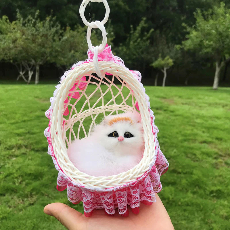 Sleeping Cat in Basket Doll Toy