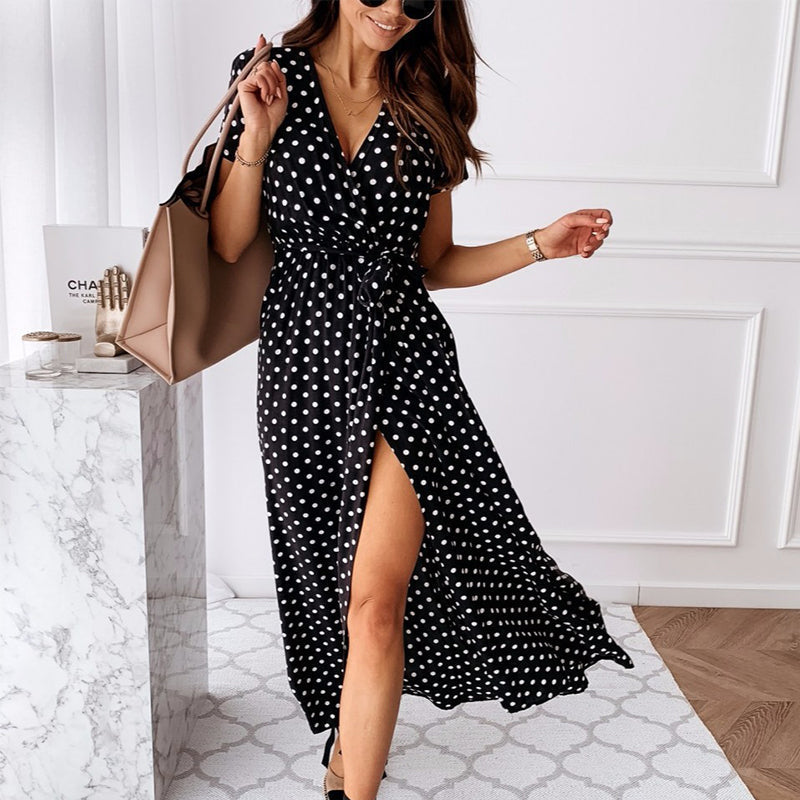 V-neck Polka Dot Print Dress