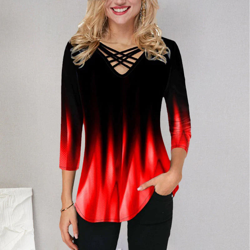 Casual Style Pullover V-Neck Loose Women's T-Shirt