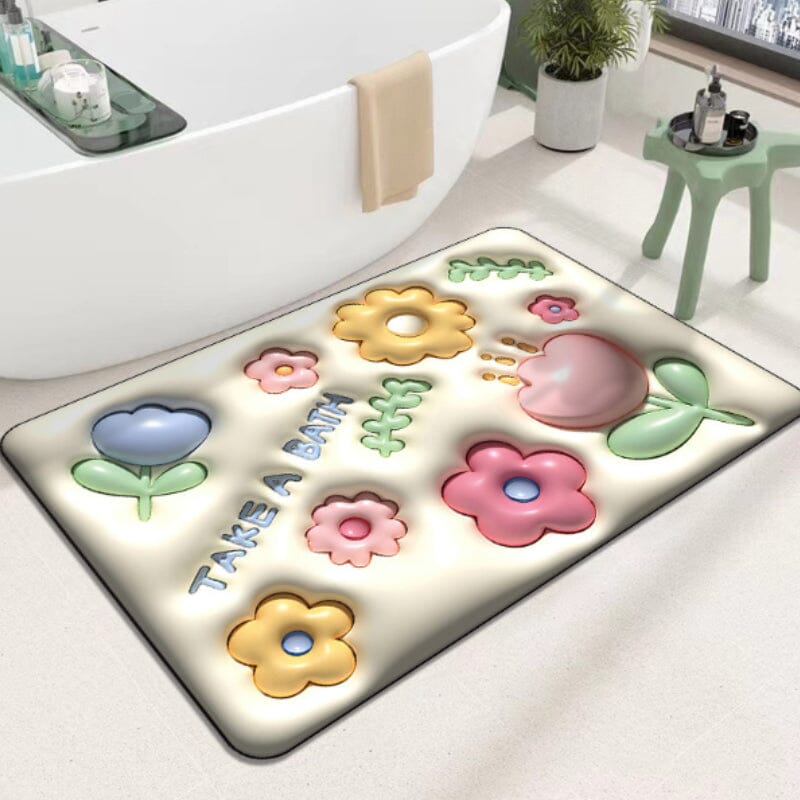 3D flower soft diatom mud absorbent floor mat