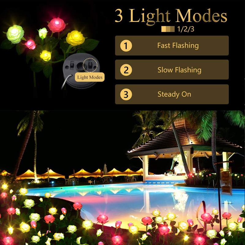 3LED Solar Rose Flower Light