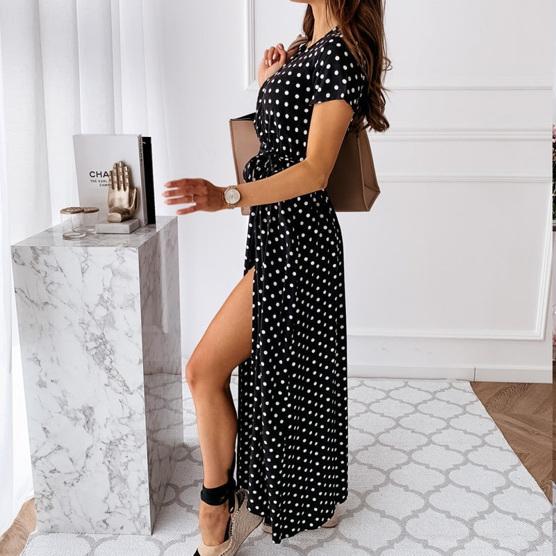 V-neck Polka Dot Print Dress