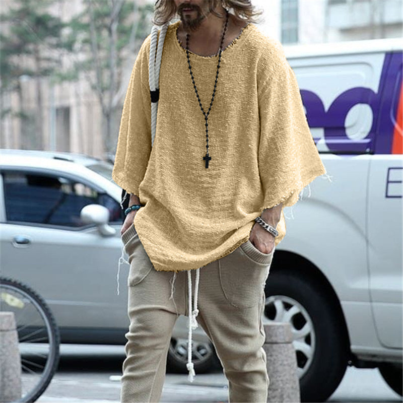 Long Sleeve Solid Color Loose Men's T-Shirt