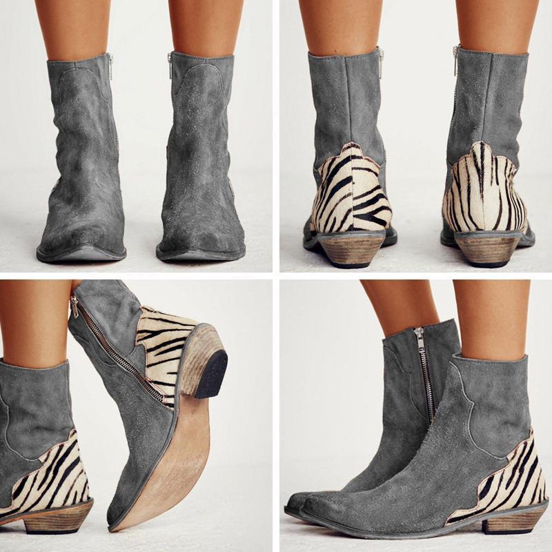 Casual Pointed Toe Zebra-Striped Boots