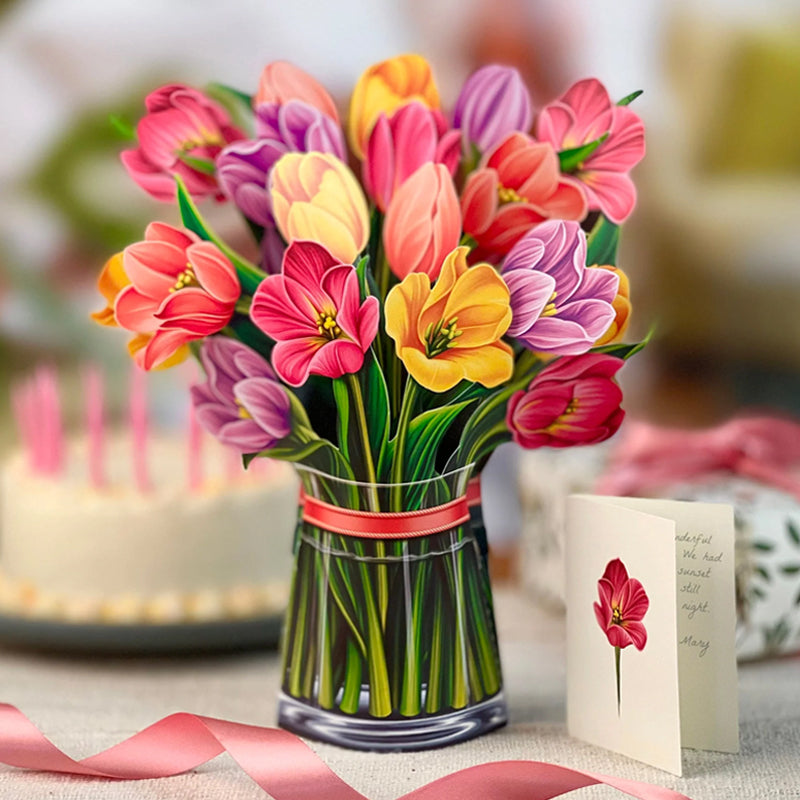 3D Paper Bouquet Card, Pop Up Flower Greeting Cards - 💐Warm Gift