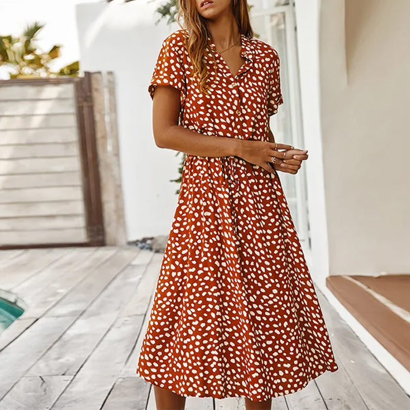 Polka Dot Short Sleeve Shirt Collar