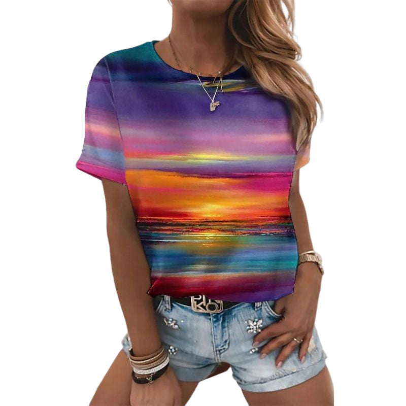 Women's Casual 3D Printed Painting T-shirt