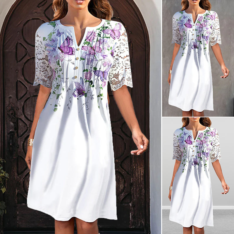 Knee-length Dress With Butterfly Print