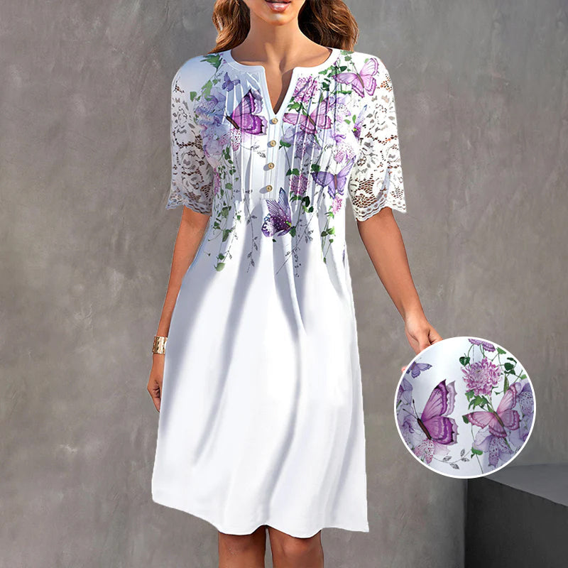 Knee-length Dress With Butterfly Print