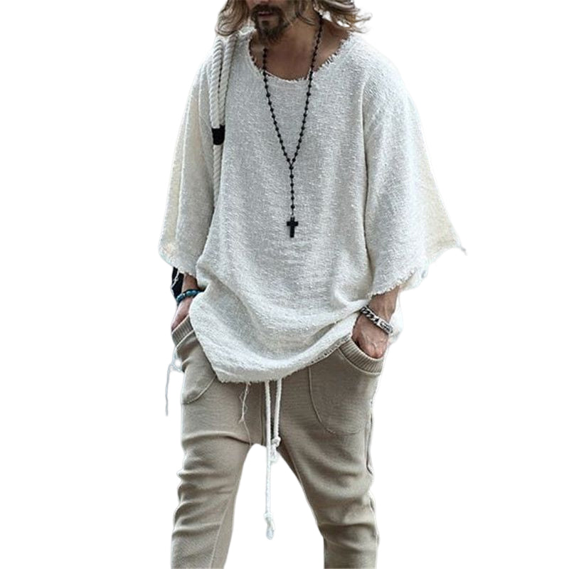 Long Sleeve Solid Color Loose Men's T-Shirt