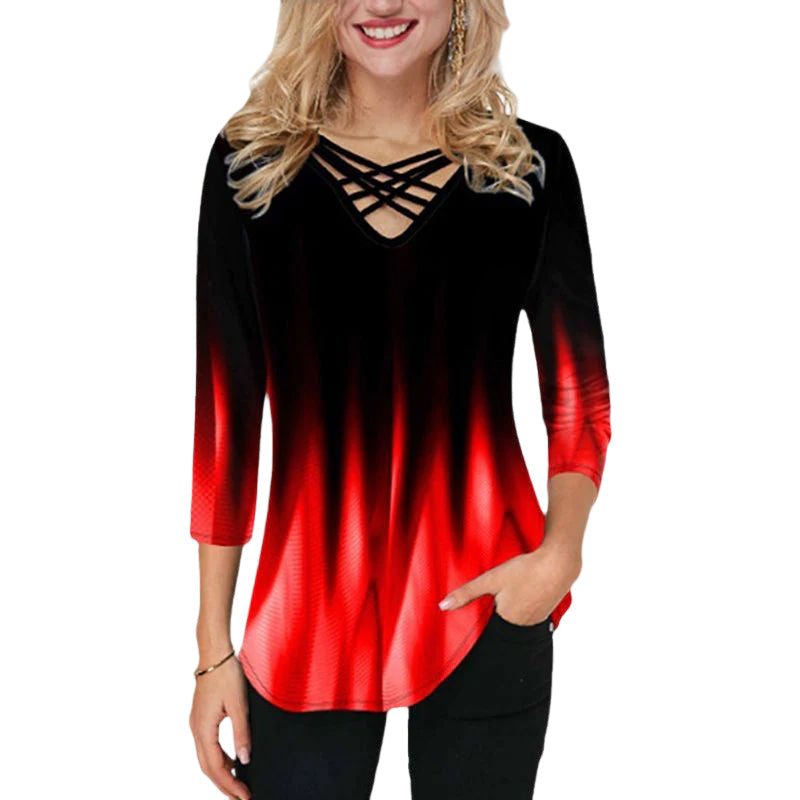 Casual Style Pullover V-Neck Loose Women's T-Shirt