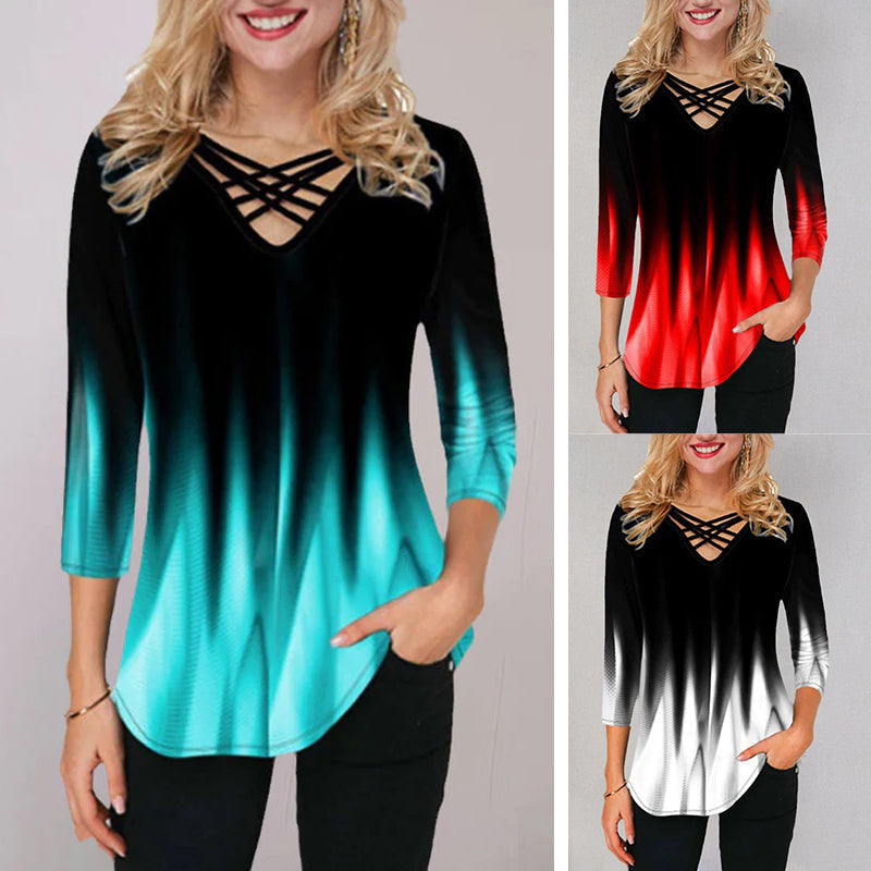 Casual Style Pullover V-Neck Loose Women's T-Shirt